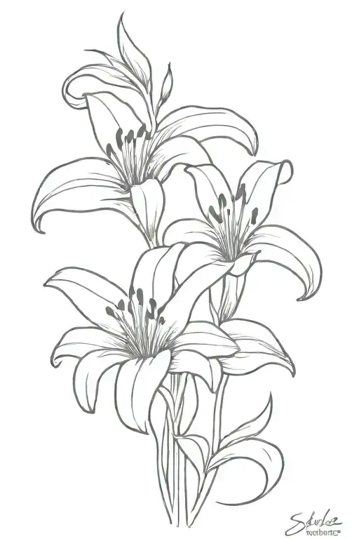 music stave, lily flowers tattoo design idea