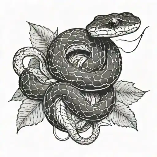 snake and plants intertwined tattoo design idea