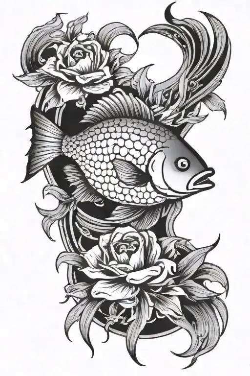 fish went with flowers tattoo design idea