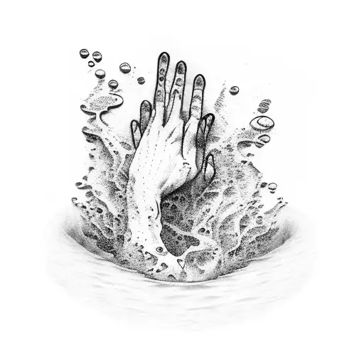 one hand sticking out of a water puddle reaching for help tattoo design idea