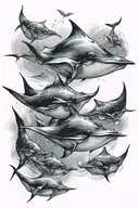 group of manta ray swimming tattoo design idea