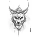 An elegant black-grey portrait of a beauty and a beast tattoo design idea