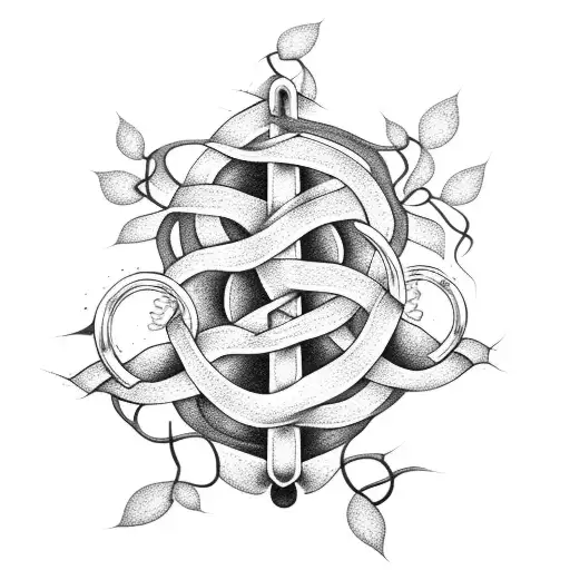 Dumbbell and barbell intertwined with vines tattoo design idea