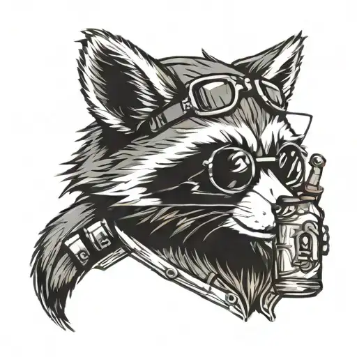 mechanic racoon beer tattoo design idea