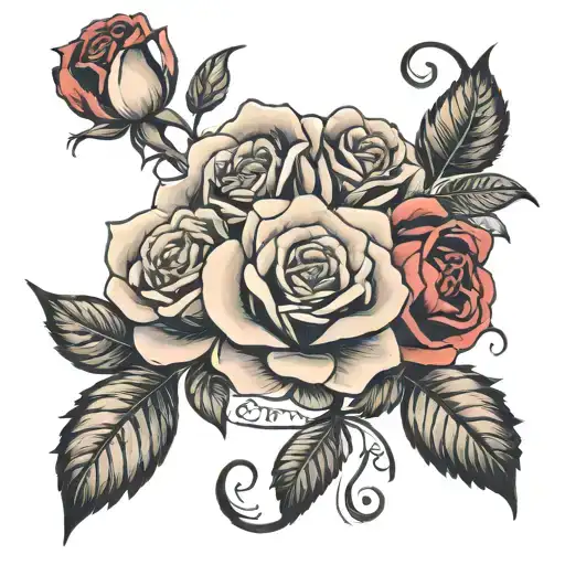 roses blooming with text Ramya  tattoo design idea