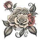 roses blooming with text Ramya  tattoo design idea