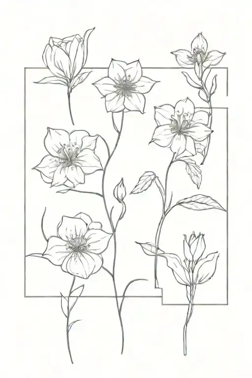 flower line art with January, February, March, June, July, and novembers birth flowers all tied together  tattoo design idea
