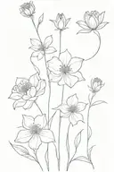 flower line art with January, February, March, June, July, and novembers birth flowers  tattoo design idea