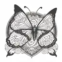 monarch butterfly wing on left side with and angel wing on right side and the name cooper james in the center of wings  tattoo design idea