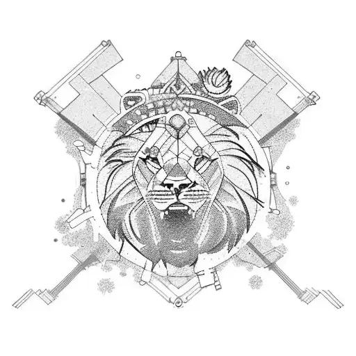 Shipyard crane and lion standing next to it tattoo design idea