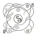 Abstract representation of the elements in a yin yang symbol with samurai and ninja motifs tattoo design idea