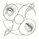 Abstract representation of the elements in a yin yang symbol with samurai and ninja motifs tattoo design idea