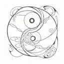 Abstract representation of the elements in a yin yang symbol with samurai and ninja motifs tattoo design idea