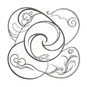 Abstract representation of the elements in a yin yang symbol with samurai and ninja motifs tattoo design idea