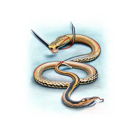 straight sword with a snake wrapped around it tattoo design idea