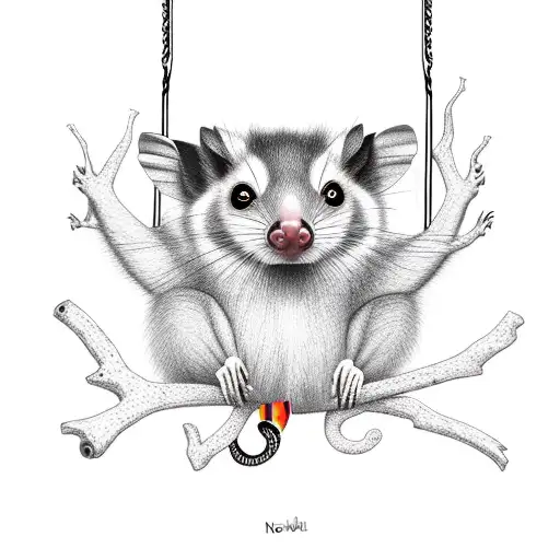 possum hanging from a branch by their tail tattoo design idea