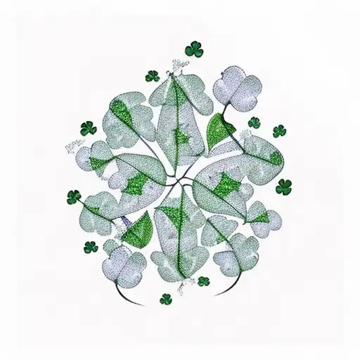 person falling into a bed of 4 leaf clovers tattoo design idea