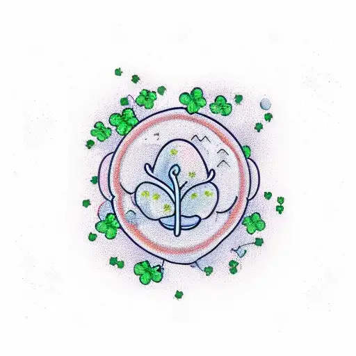 man free falling into a bed of 4 leaf clovers tattoo design idea