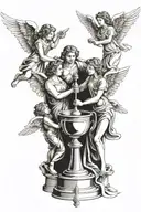 4 angels lifting a trophy tattoo design idea