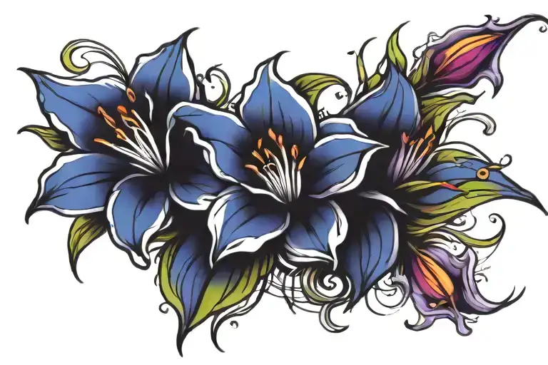 blue roses and white lilies tattoo design idea