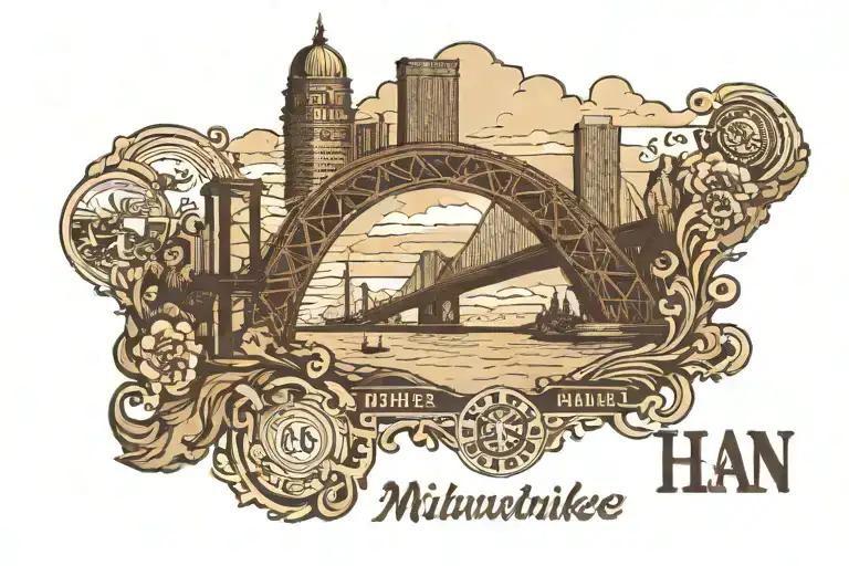 Milwaukee's Hoan Bridge over Lake Michigan with the 414 area code below it.  tattoo design idea