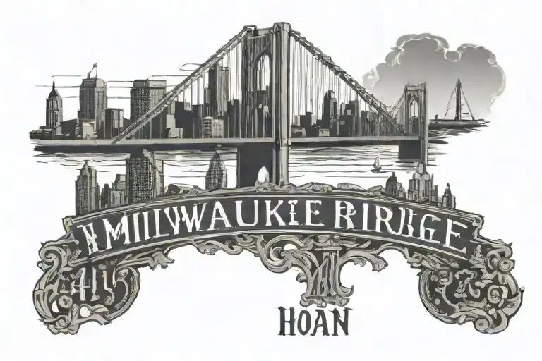 Milwaukee's Hoan Bridge with Milwaukee skyline and the 414 area code below it.  tattoo design idea