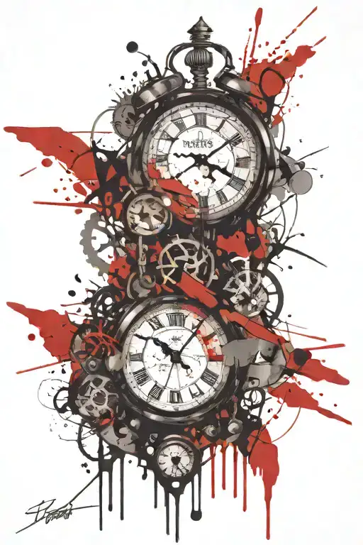 broken clock tattoo design idea