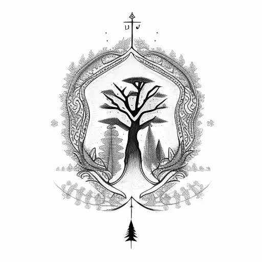 a Lebanese cedar tree with Arabic writing tattoo design idea
