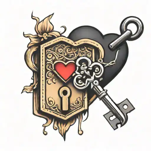 stylized Key separated from heart shaped lock tattoo design idea