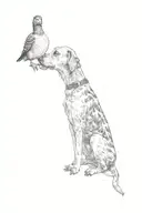 a dog with a dead duck in its mouth tattoo design idea