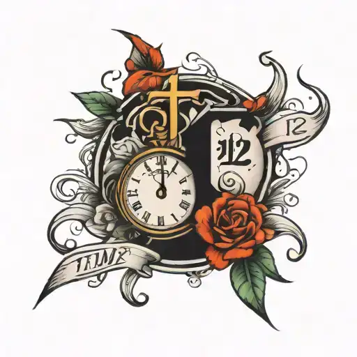 The time of “ 2:19 ” written in American traditional style tattoo design idea