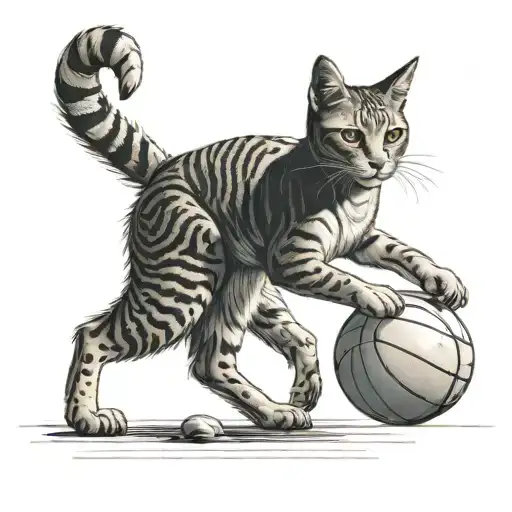 An Egyptian cat goddess with a basketball in one hand and a dumbbell in the other tattoo design idea