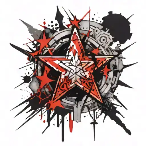 a large 5 point star with multiple hieroglyphics  tattoo design idea