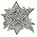 a large 5 point star with multiple hieroglyphics  tattoo design idea