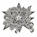 a large 5 point star with multiple hieroglyphics  tattoo design idea