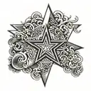 a large 5 point star with multiple hieroglyphics  tattoo design idea