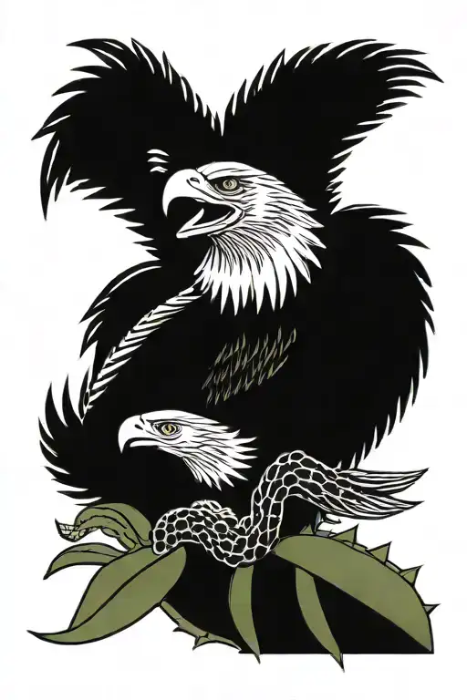 eagle on a cactus with snake in its mouth open tattoo design idea