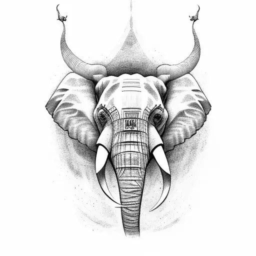 Elephant face with sukuna markings tattoo design idea