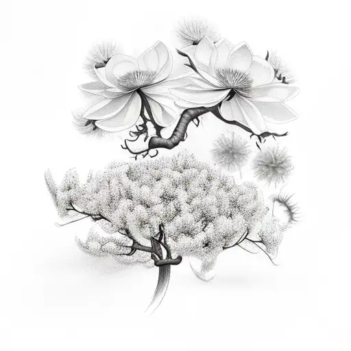 magnolia tree with swing and dandelions tattoo design idea