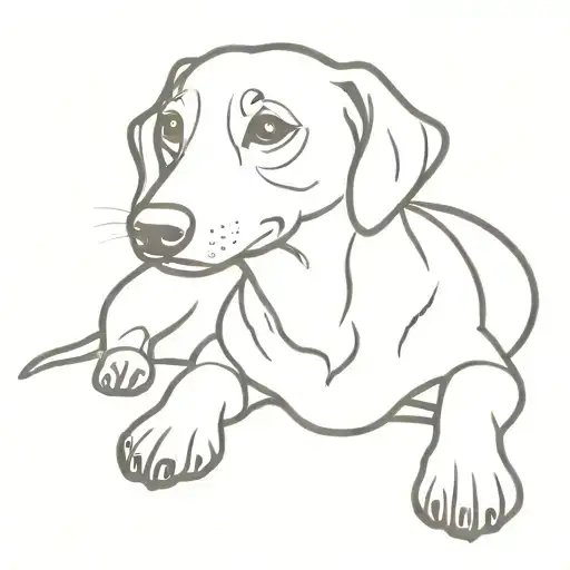 A minimalist silhouette of a Daschund dog sitting in a playful pose tattoo design idea