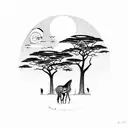 African safari sunset with trees birds and a zebra tattoo design idea