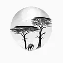 African safari sunset with trees birds and a zebra tattoo design idea