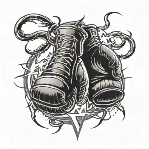 boxing gloves, single raven, razor blade wrapped in lightning tattoo design idea