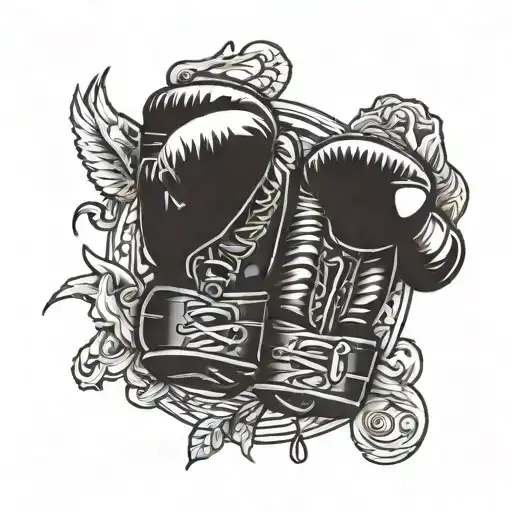 boxing gloves, raven, razor blade inspired tattoo design idea