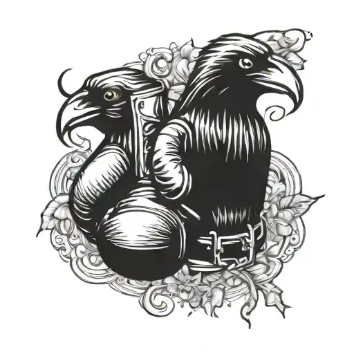 boxing gloves and raven tattoo design idea