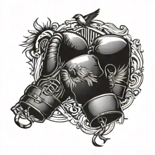 boxing gloves, single raven, razor blade tattoo tattoo design idea