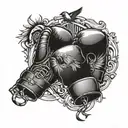 boxing gloves, single raven, razor blade tattoo tattoo design idea