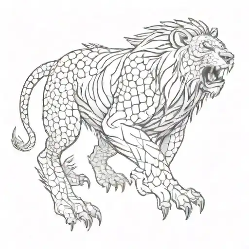 a tattoo of an ogre with the paws of a lion and a body covered in thorny scales; his feet had the claws of a vulture, an tattoo design idea