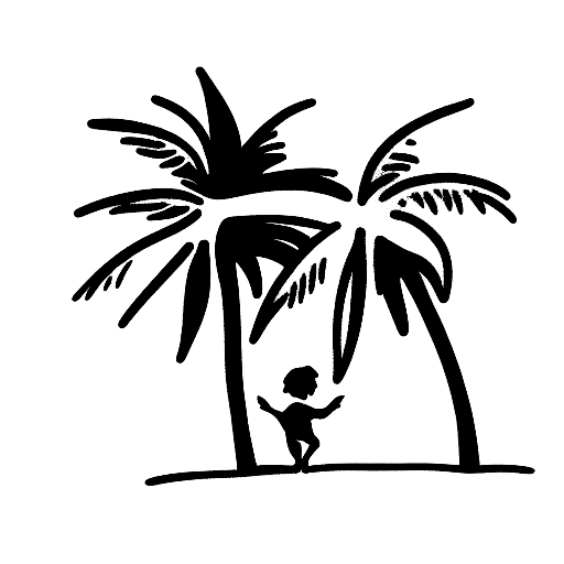 small kid feeling depressed under coconut tree in a beach tattoo design idea