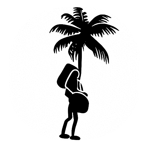 sad kid feeling depressed under coconut tree with school bag tattoo design idea